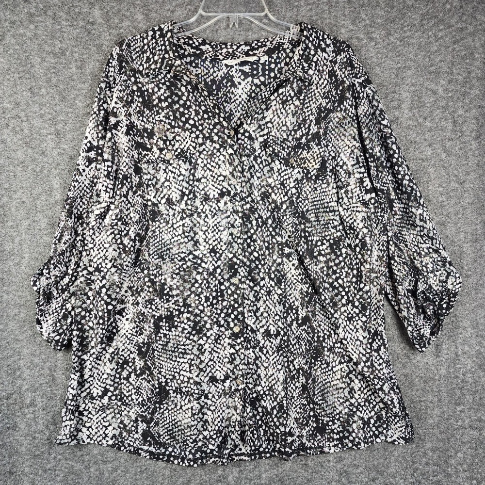 Emily Daniels Button Down Shirt Women 3X Black White Snakeskin Animal Print